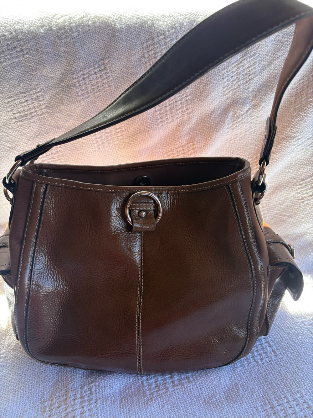 Wilsons Leather Brown Genuine Leather Shoulder Bag Side Buckle Pockets